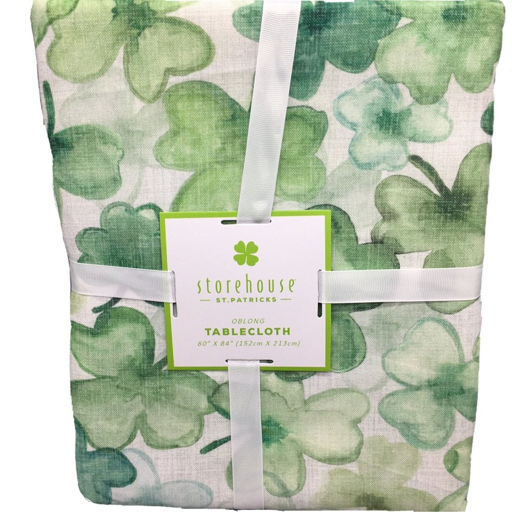 Storehouse 60x84 Green Watercolor Shamrock Tablecloth Clover St Patricks Day 🍀
